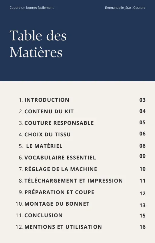 table-matiere-bonnet Coudre un bonnet facilement - Ebook + Patron PDF (taille femme)