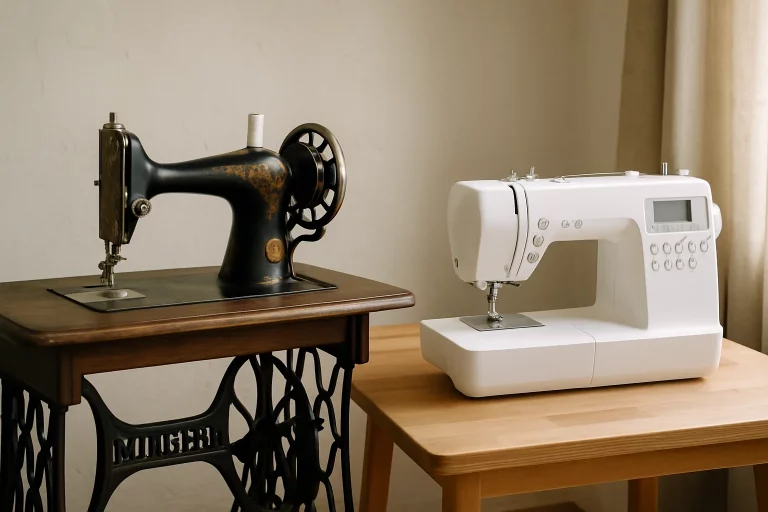 Illustration de l'histoire de la machine à coudre, des modèles anciens aux machines modernes