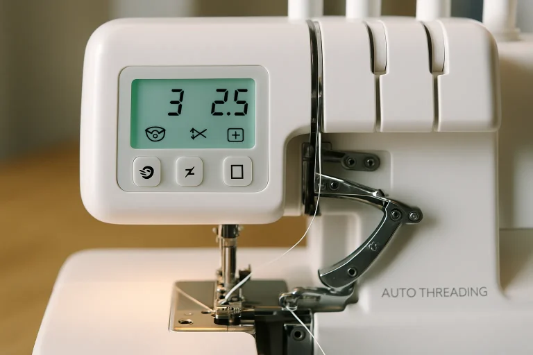 Surjeteuse enfilage automatique débutant utilisée pour coudre un tissu jersey