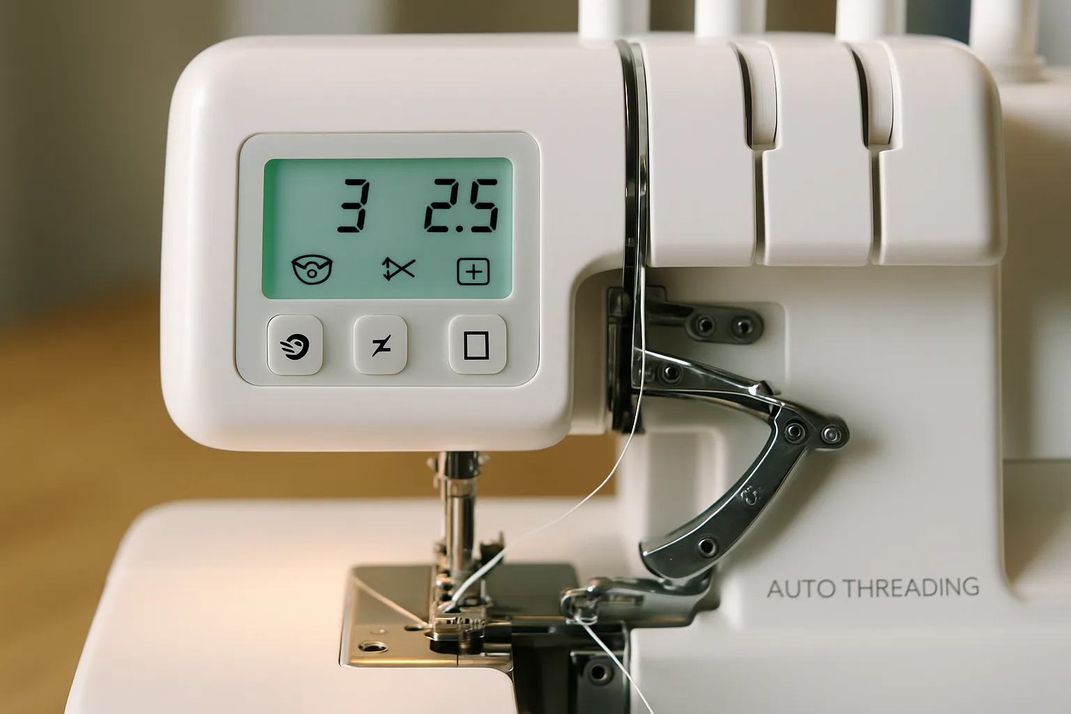 Surjeteuse enfilage automatique débutant utilisée pour coudre un tissu jersey