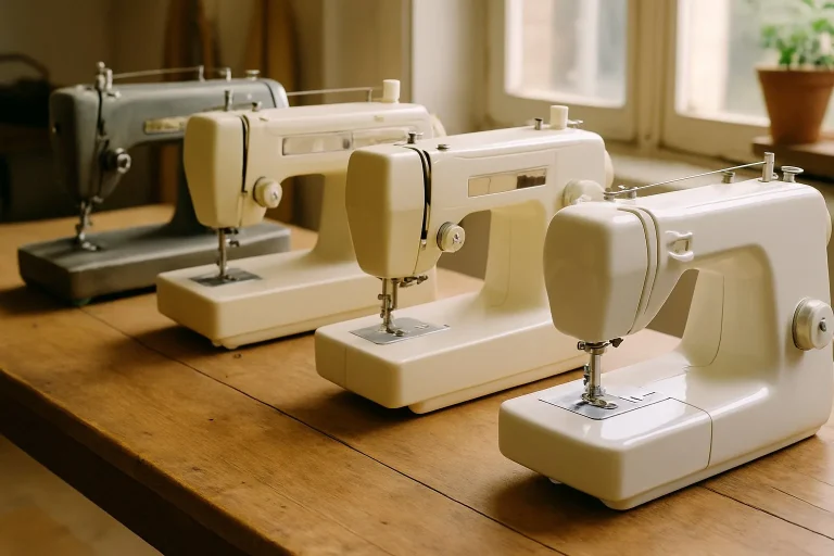 Gros plan sur des mains guidant un tissu sous l'aiguille d'une machine à coudre en fonctionnement.